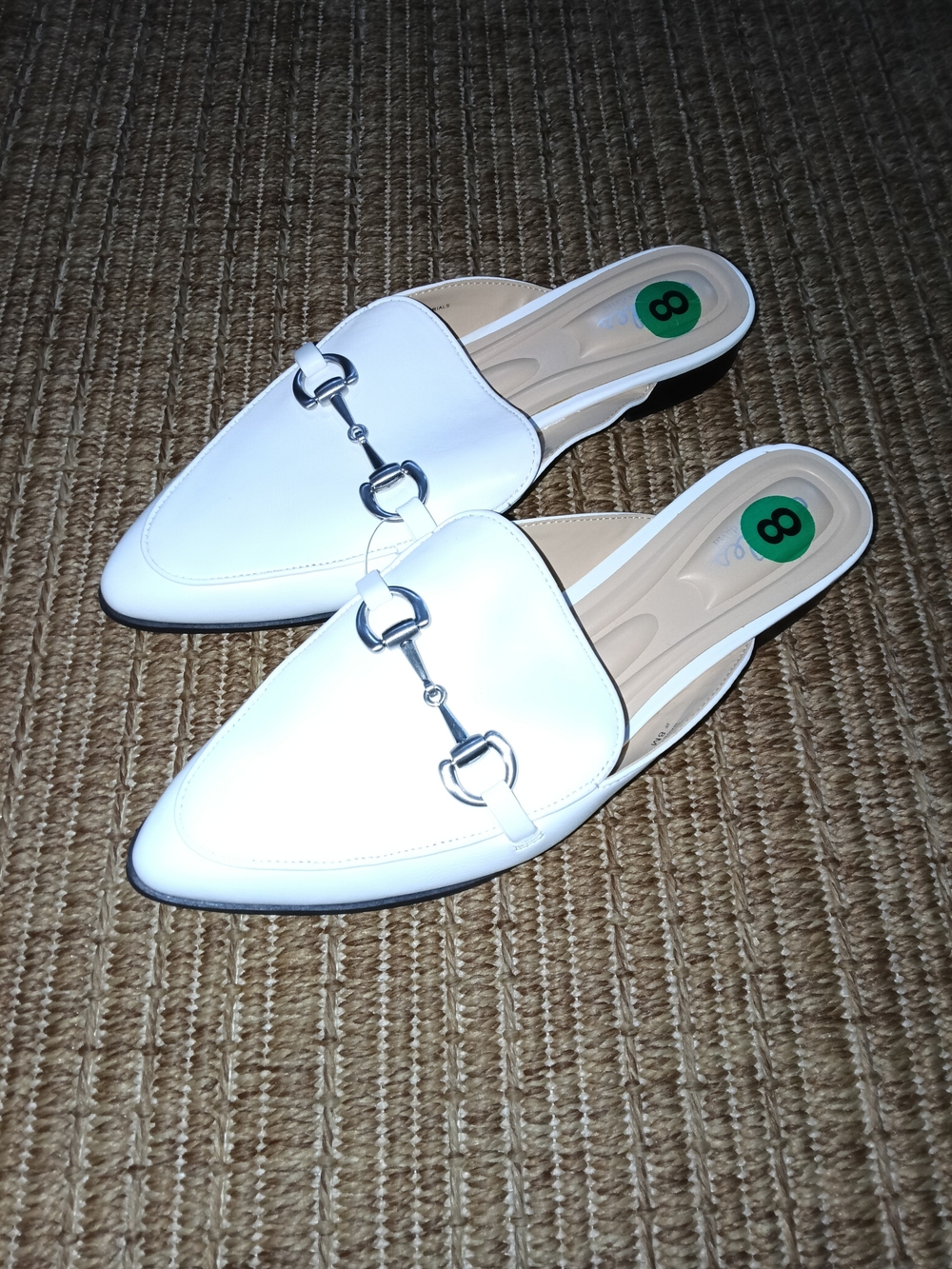 NEW White Backless Leather Mules with Silver Detail